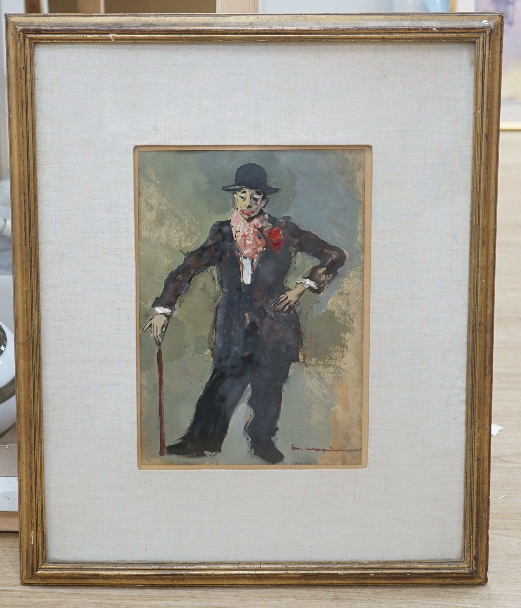 Italian School, oil on card, Study of Charlie Chaplin, signed, 33 x 23cm